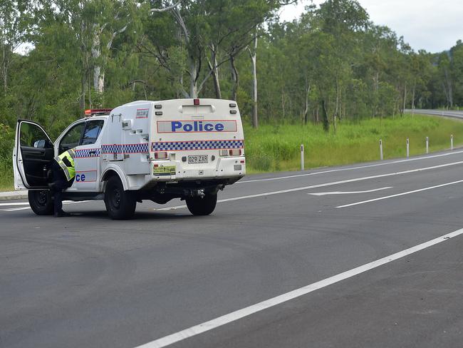 Police attending a collision between a truck and motorbike on the Bruce Highway near Townsville in March. Motorbike riders are over represented in road deaths. Picture: Matt Taylor