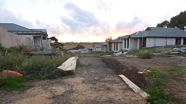 The unfinished homes at O’Halloran Hill, made inaccessible by the lack of a road. Picture: Keryn Stevens