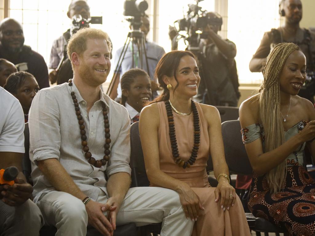 Prince Harry and Meghan Markle during their trip to Lagos, Nigeria. (Photo by Andrew Esiebo/Getty Images for The Archewell Foundation)