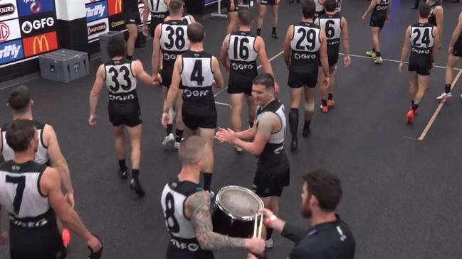 Tyson Goldsack hands the drum to Hamish Hartlett. Picture: Supplied