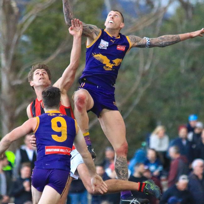 Ross leaps high during the 2019 grand final. Picture: Davis Harrigan