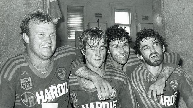 Stan Jurd, Paul Taylor, Steve Edge and Steve Ella together after the 1983 grand final win.