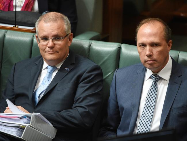 How times are changing … Scott Morrison and Peter Dutton during Question Time. Picture: AAP