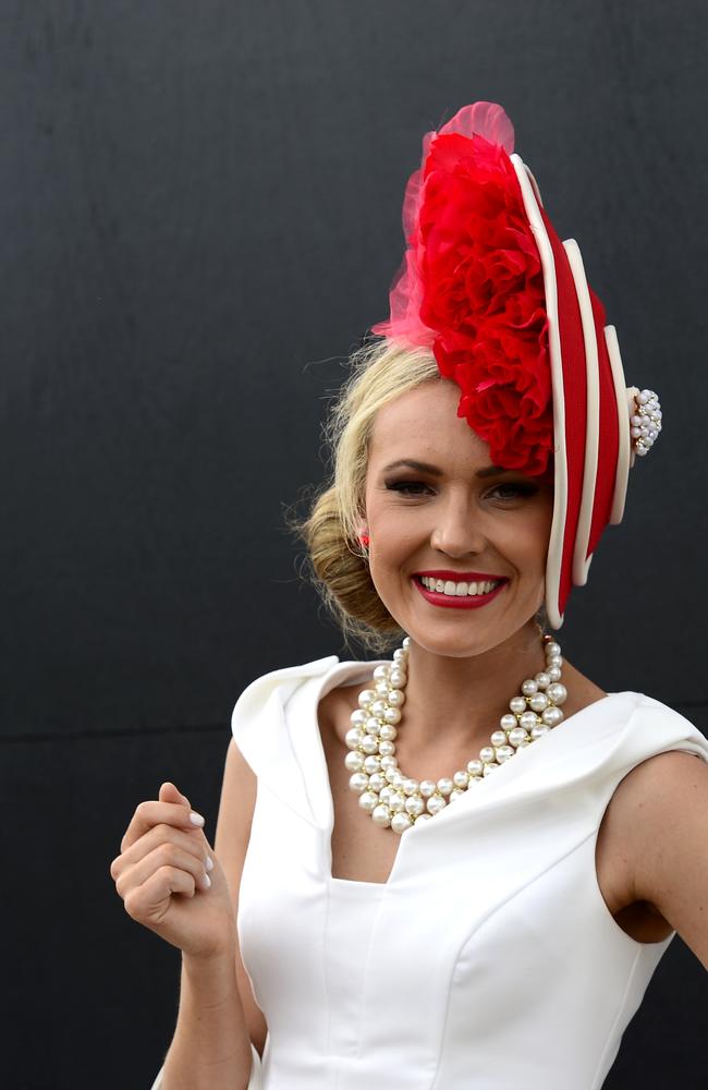 Brooke Walter all dressed up at Flemington Racecourse on Melbourne Cup Day 2014. Picture: Stephen Harman