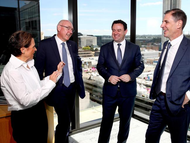 Best of the West event at Western Sydney University in Parramatta. L-R Barney Glover, Vice-Chancellor WSU, Michelle Rowland, Shadow Communications Minister, Stuart Ayres, Minister for Western Sydney and Daily Telegraph editor Ben English. Picture: Toby Zerna