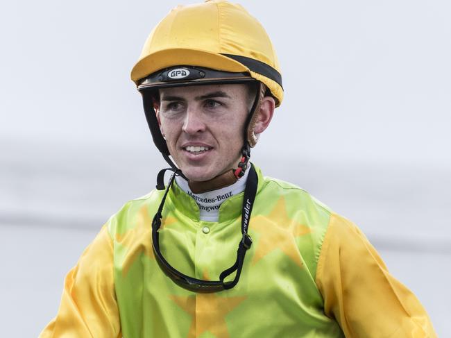 Jockey Ben Thompson returns on All That Pizzazz after winning the Weetwood Handicap on 2023 Audi Centre Toowoomba Weetwood race day at Clifford Park Racecourse, Saturday, September 23, 2023. Picture: Kevin Farmer