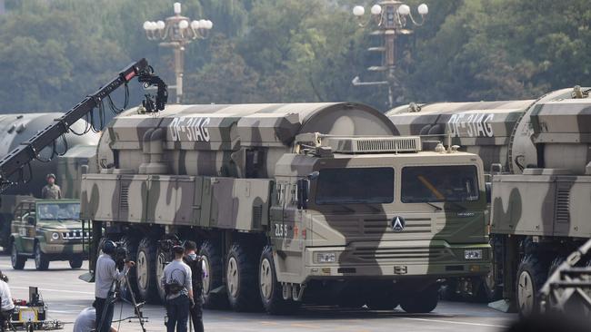 Military vehicles carry DF-31AG intercontinental ballistic missiles during a parade at Tiananmen Square in Beijing in 2019. Picture: AFP