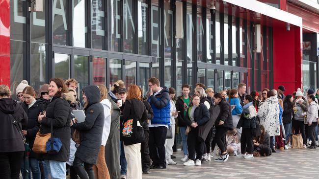 Taylor Swift fans trying to get their hands on a ticket at the Ticketek counter at the Adelaide Entertainment Centre. Picture: Brett Hartwig