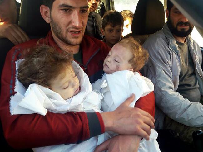 The world was heartbroken at images like this powerful photo of Abdul-Hamid Alyousef, 29, with his twin babies who were killed during a suspected chemical weapons attack in Khan Sheikhoun in the northern province of Idlib. Alyousef also lost his wife, two brothers, nephews and many other family members. Picture: Alaa Alyousef via AP