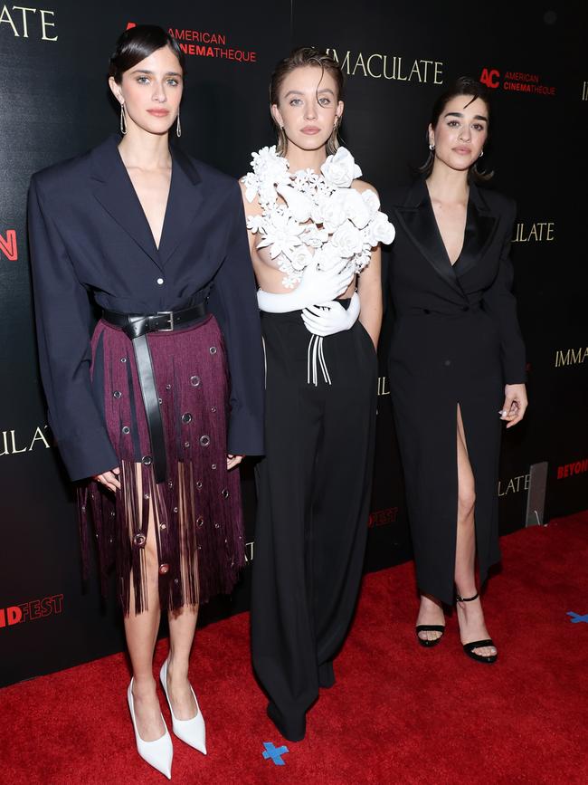 With co-stars Benedetta Porcaroli and Simona Tabasco. Picture: Amy Sussman/Getty Images