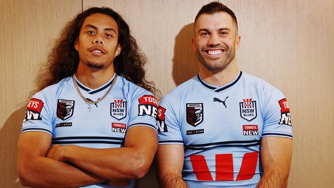 Jarome Luai and James Tedesco ahead of NSW Blues State of Origin game 2. Pictured at Coogee Bay Hotel. Picture Sam Ruttyn