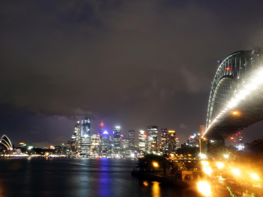 Pictured from Milsons Point is the City of Sydney during tonight's thunderstorm. Picture: Christian Gilles