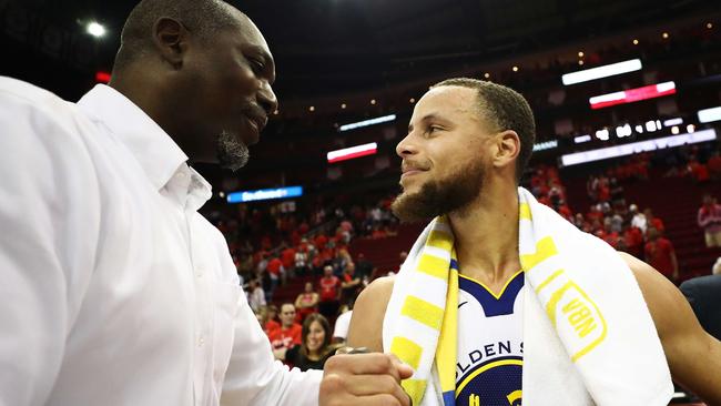 Stephen Curry celebrates after the Golden State Warriors defeated the Houston Rockets. Picture: Getty Images