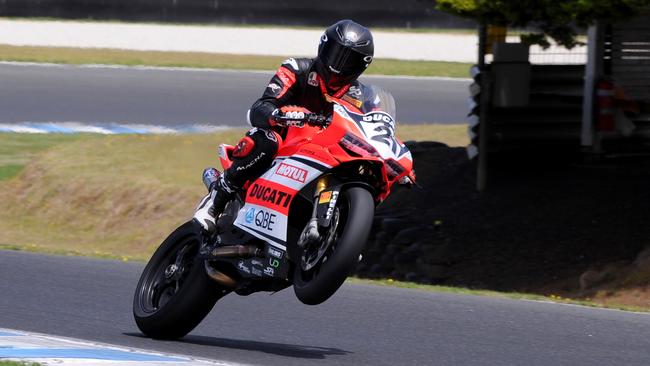 Troy Bayliss, pictured during testing, will start from the front row in his comeback race. Pic: Russell Colvin.