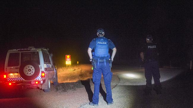 Aurukun police set up a night-time road block on the only road into Aurukun in an action to apprehend sly groggers. Picture: Brian Cassey