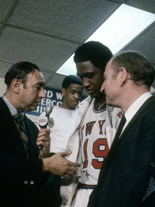 Willis Reed with head coach Red Holzman after Game 7 of the 1970 NBA Finals.