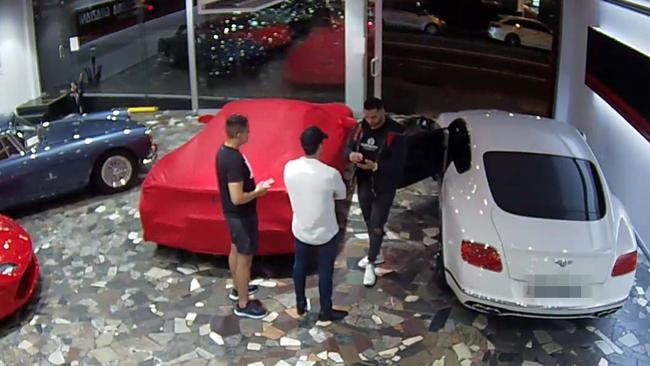 Mostafa Baluch (white shoes) bought a Bentley only days after he allegedly secured a cocaine deal. Picture: Supplied