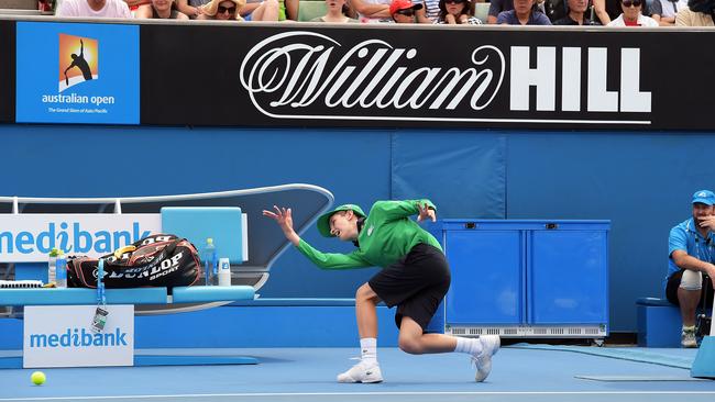 The logo of betting company William Hill Bet is seen on court signage during day three of the Australian Open tennis tournament in Melbourne, Australia, on Wednesday, Jan. 20, 2016. The Australian Open tennis tournament will go from the 18th of January until the 31st of January 2016 and is Australia's foremost annual tennis event. (AAP Image/Lukas Coch) NO ARCHIVING, EDITORIAL USE ONLY