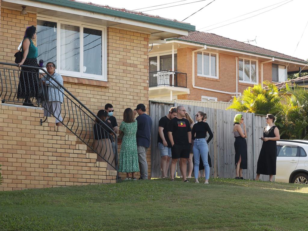 A long line to view a rental open home in Tarragindi, Brisbane. Picture: Liam Kidston