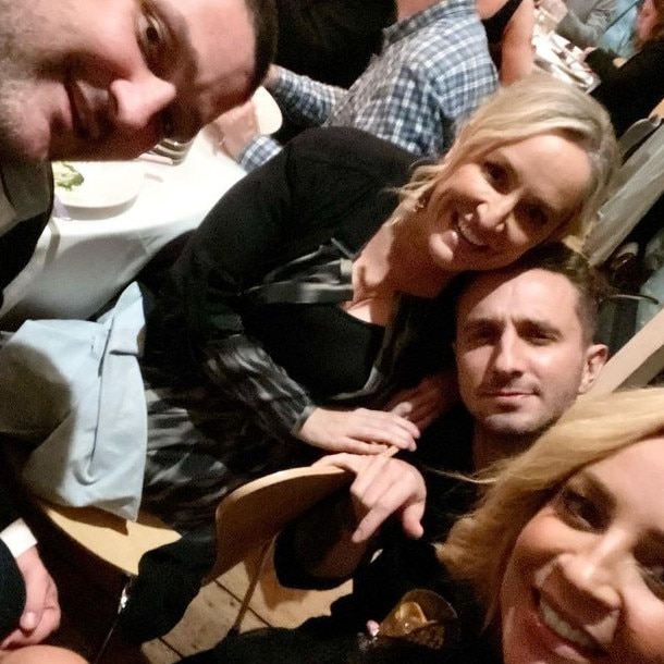 Fifi Box with radio co-host Brendan Fevola, comedian Tommy Little and broadcaster Carrie Bickmore. (Picture: Supplied)