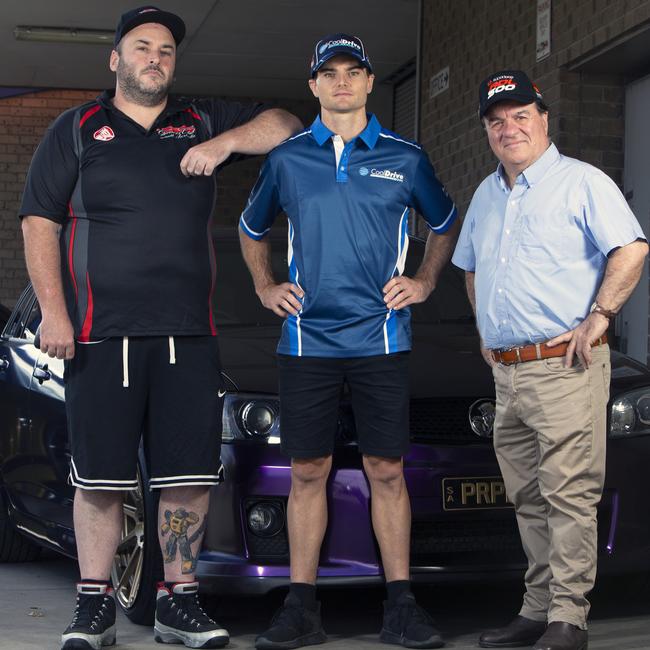 Rally organiser Ian Barlow with V8 Supercars driver Tim Slade and SA Best MLC Frank Pangallo. Picture: Emma Brasier.