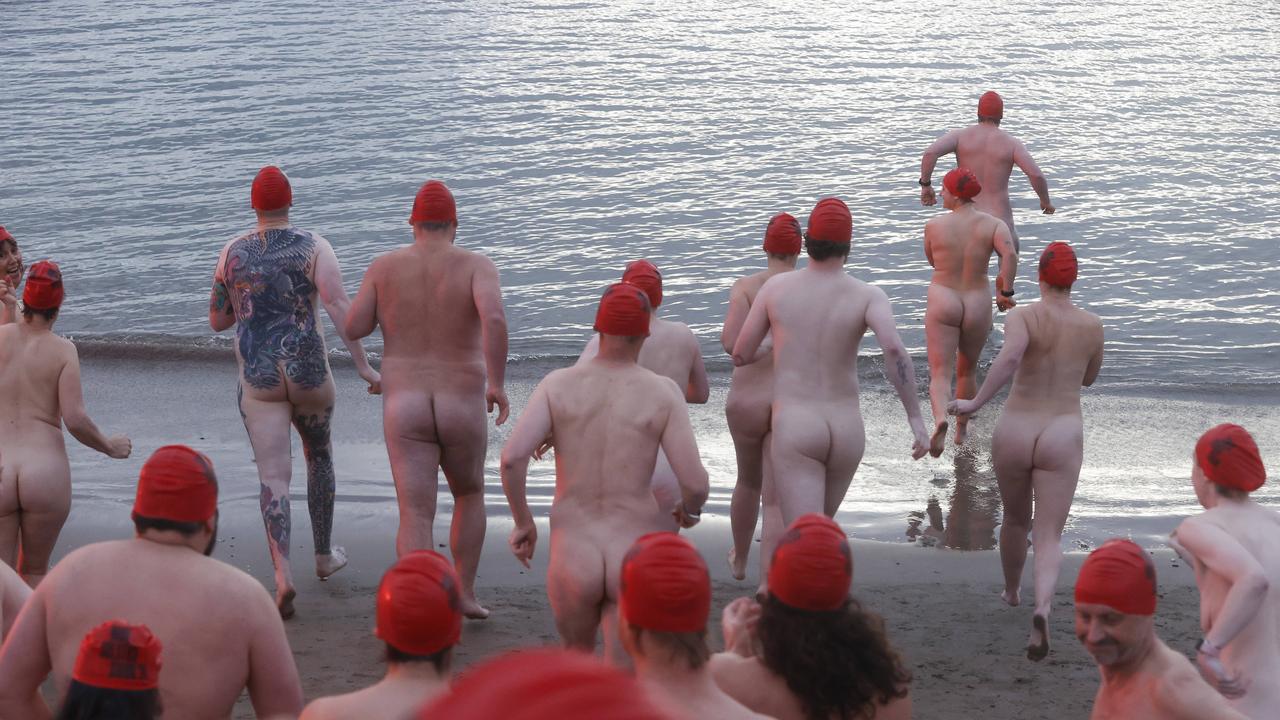 Dark Mofo Nude Solstice Swim 2024 at Long Beach Sandy Bay. Picture: Nikki Davis-Jones