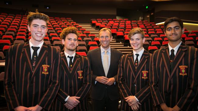 Normanhurst Boys High School students with NSW Education Minister, Rob Stokes.