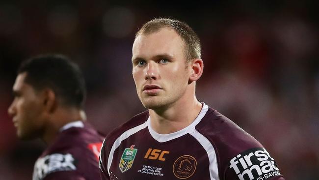 SYDNEY, AUSTRALIA — MARCH 08: Matthew Lodge of the Broncos looks on during the round one NRL match between the St George Illawarra Dragons and the Brisbane Broncos at UOW Jubilee Oval on March 8, 2018 in Sydney, Australia. (Photo by Matt King/Getty Images)