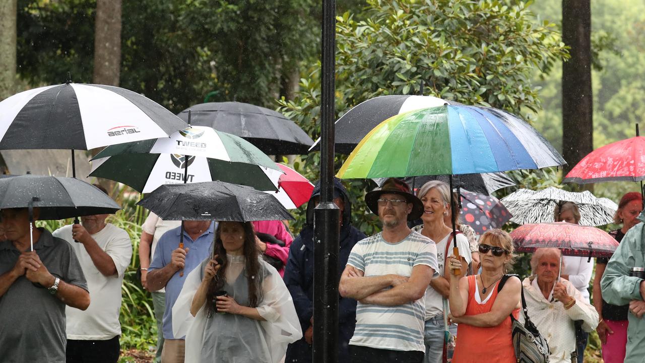 Protesters at Mount Warning on Saturday. Picture: Jason O'Brien