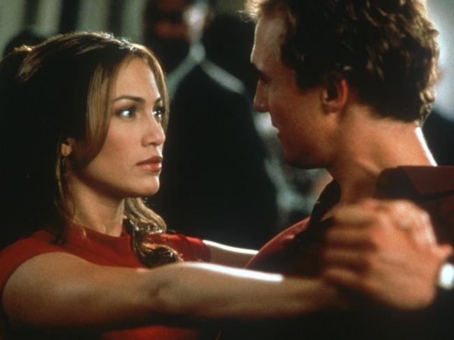 2001. Jennifer Lopez and Matthew McConaughey in film 'The Wedding Planner'.