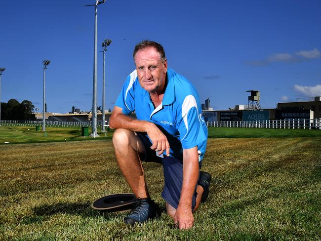 Gold Coast tuff club race course manager Jody Rodgers looks at the big area of damage on the race course.Sunday January 5, 2025. Picture, John Gass