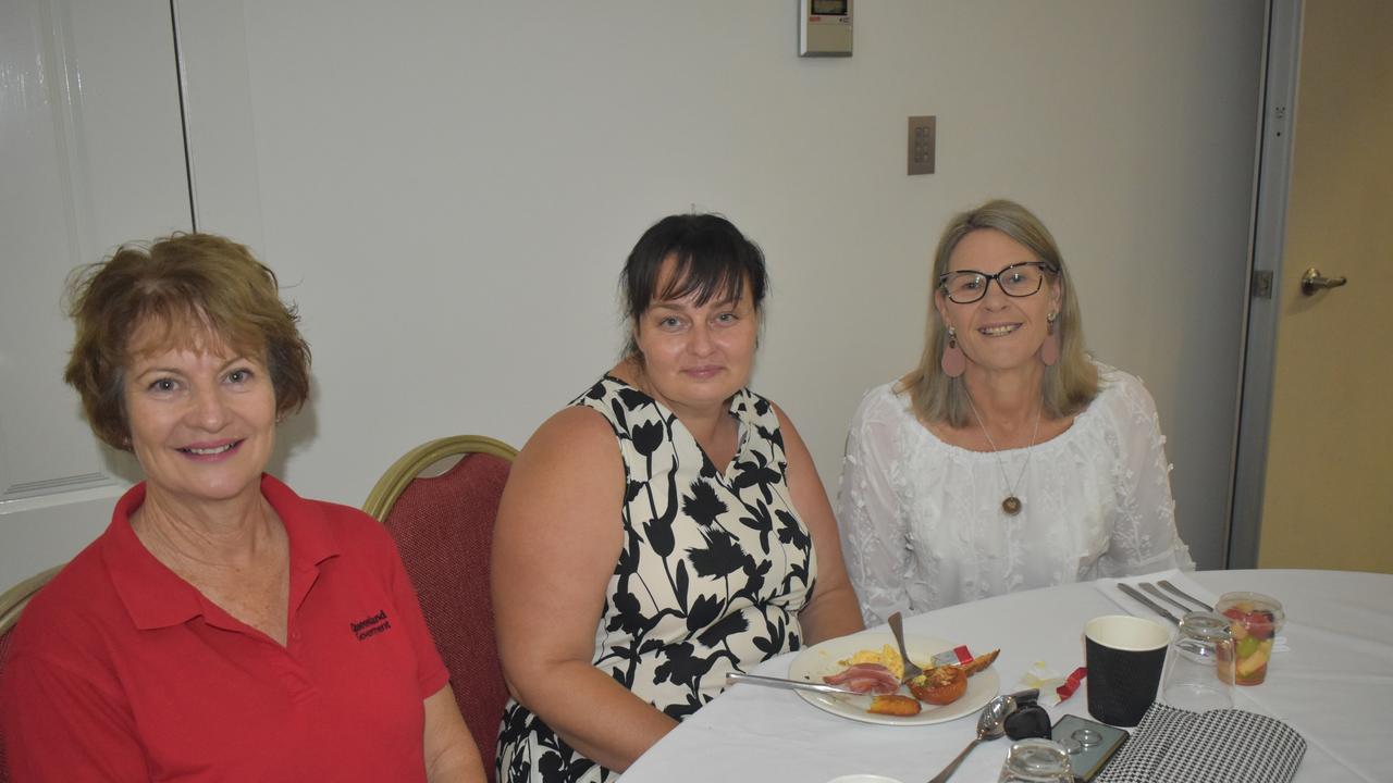 Michelle Marsh, Bleasure Thomson and Johanne Hancock at Zonta Roma's International Women's Day Breakfast 2023. Picture: Chloe Cufflin.