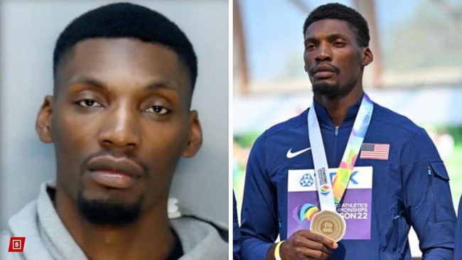 US sprinter Fred Kerley was arrested in Miami. Photos: Miami Beach PD/AFP