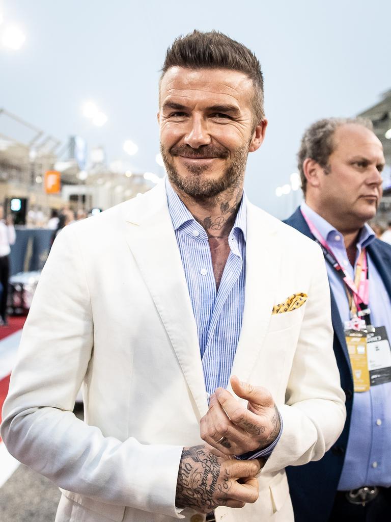 BAHRAIN, BAHRAIN - MARCH 31: David Beckham looks on, on the grid during the F1 Grand Prix of Bahrain at Bahrain International Circuit on March 31, 2019 in Bahrain, Bahrain. (Photo by Lars Baron/Getty Images)