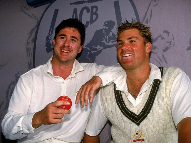 Tim May and Shane Warne picked up 16 wickets between them in the 1993 Test. Picture: GETTY