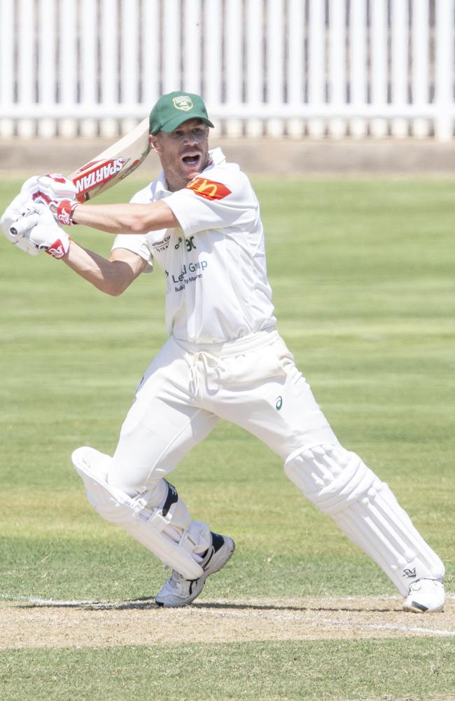 Warner cuts one away to the boundary. Pic Jenny Evans