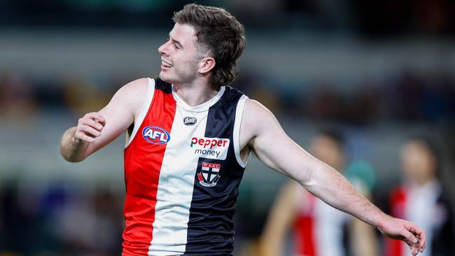 Jack Higgins laments a miss during the Saints’ clash with Brisbane. Picture: AFL Photos/Getty Images