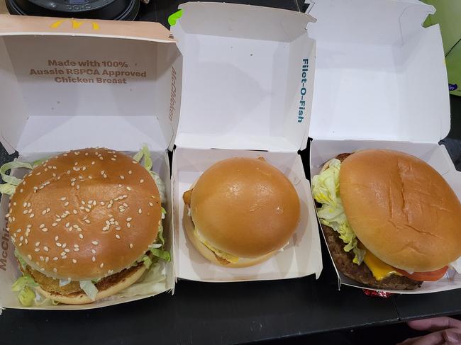 A Macca’s customer questions the size of a Filet-O-Fish burger. Picture: Facebook/Markdown Addicts NSW