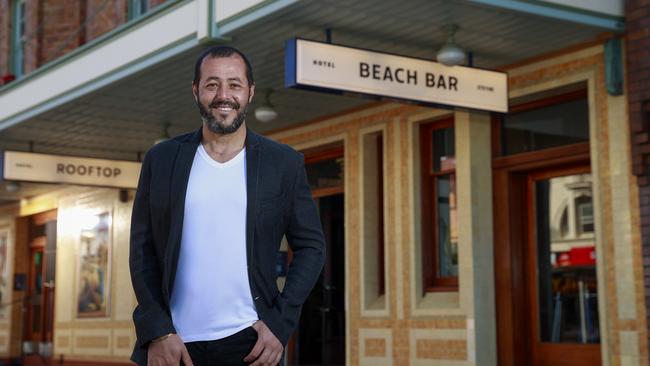 Pub baron Sam Arnaout outside Hotel Steyne, in Manly. Picture: Justin Lloyd