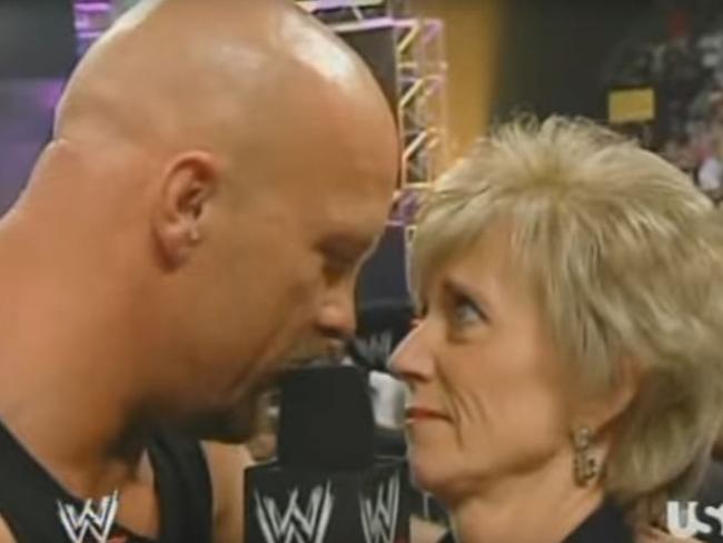 Stone Cold Steve Austin and Linda McMahon go head to head. Picture: WWE.