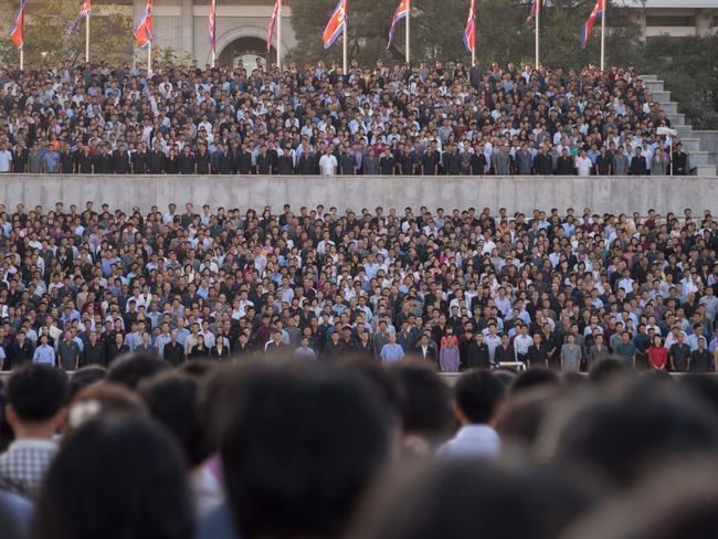 Participants of a mass rally gather on Kim Il-Sung square in Pyongyang. Picture: AFP