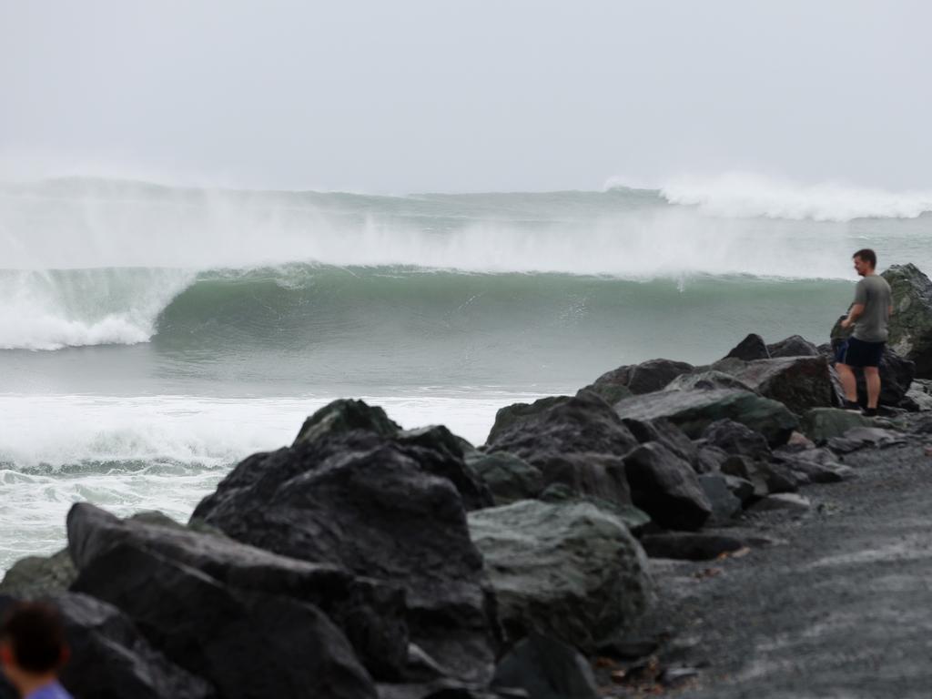 Locals gathered to watch the waves at Kirra Beach on the Gold Coast on March 5. Picture: Chris Hyde/Getty Images