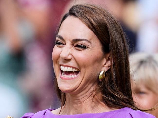 LONDON, ENGLAND - JULY 14: Catherine, Princess of Wales smiles during day fourteen of The Championships Wimbledon 2024 at All England Lawn Tennis and Croquet Club on July 14, 2024 in London, England. (Photo by Shi Tang/Getty Images)