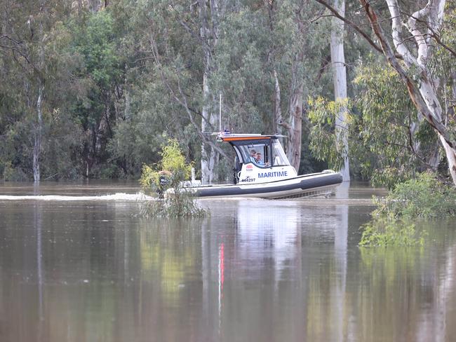 The Murray river breaks its banks beside the port of Echuca .                      Picture: David Caird