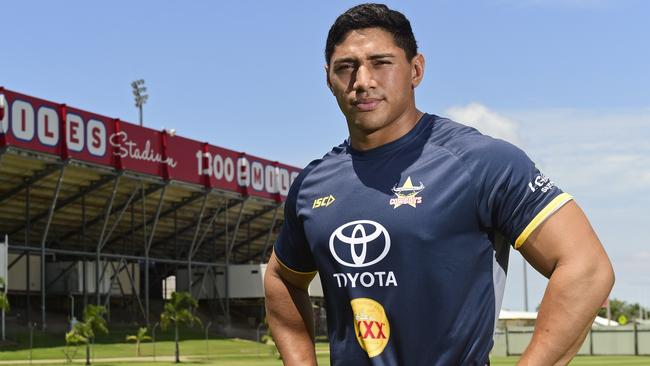 North Queensland Cowboys NRL Squad talking with media ahead of the 1st round match up against the Sharks. Cowboy's Jason Taumalolo