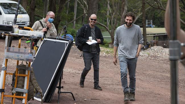 Writer and star Scott Ryan and director Nash Edgerton on the COVID-safe set of Mr Inbetween.