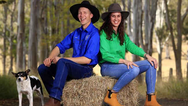 Shannon Wyatt and Harry Tommerup (Kit the dog) are looking for love at the Ekka. Pics Adam Head