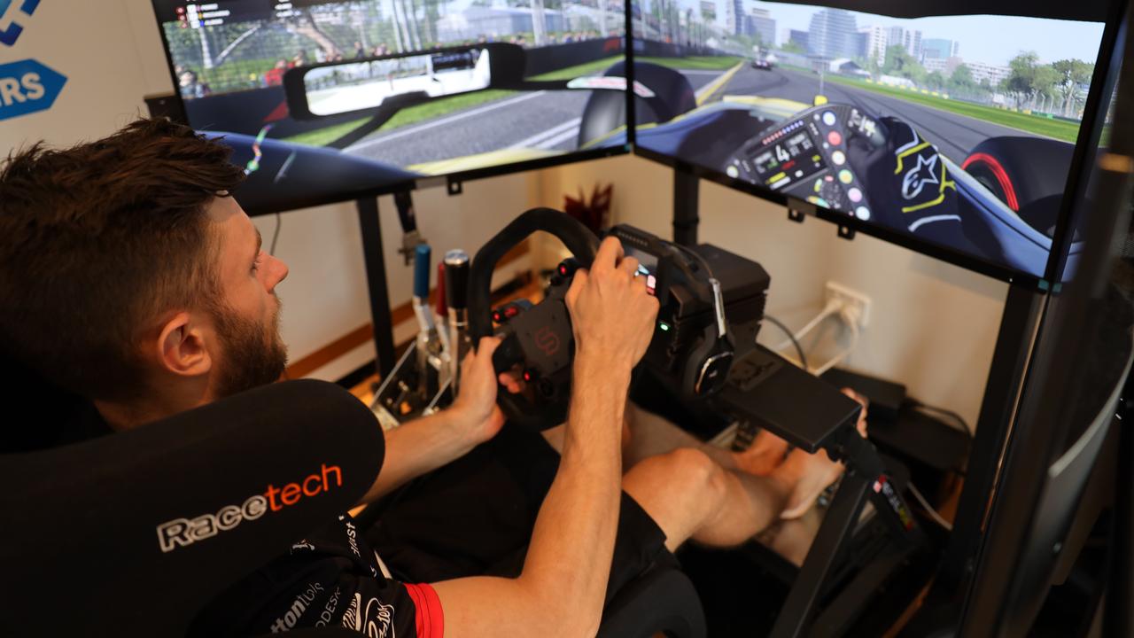 Andre Heimgartner driving in his simulator.