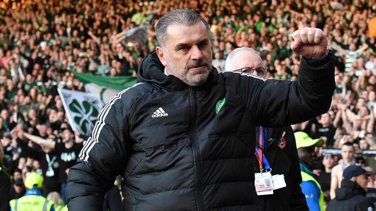 GLASGOW, SCOTLAND – FEBRUARY 26: Ange Postecoglou, manager of Celtic reacts at the final whistle as Celtic beat Rangers 2-1 in the Viaplay League Cup Final at Hampden Park on February 26, 2023 in Glasgow, Scotland. (Photo by Mark Runnacles/Getty Images)