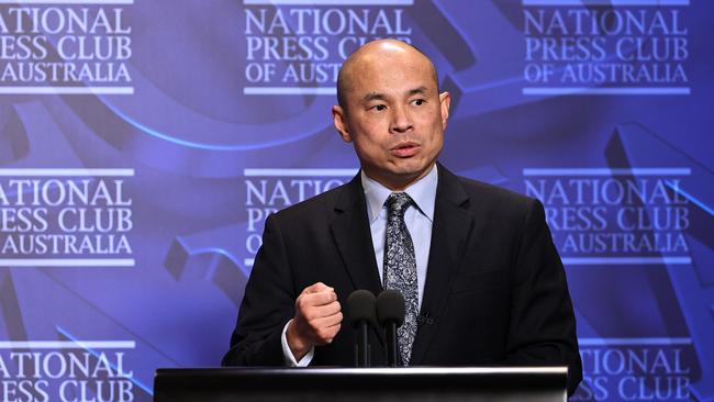 China’s deputy head of mission speaks at the National Press Club today. Picture: NCA NewsWire / Gary Ramage